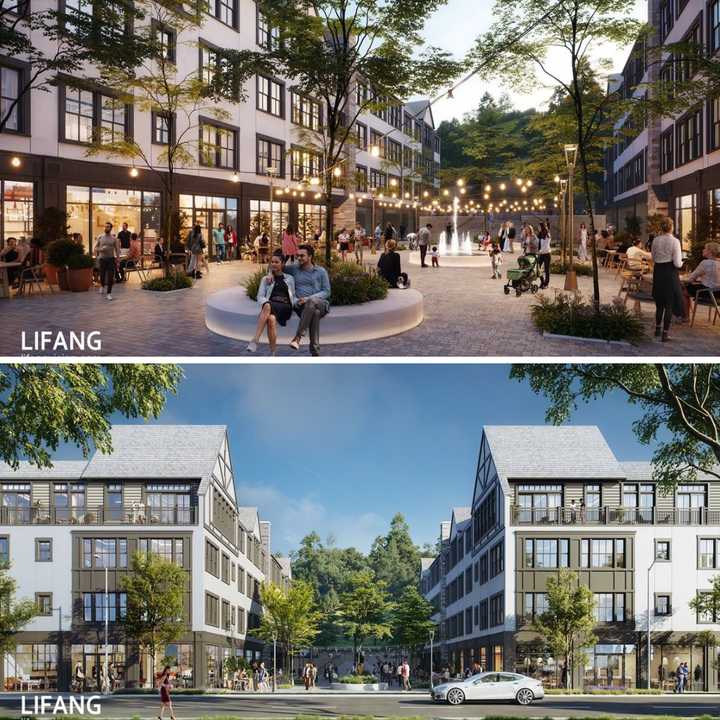 Renderings of what Briarcliff Manor's revitalized downtown area is expected to look like once construction is complete. 