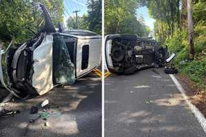 Van Flips On Route 9W In Piermont, Driver Escapes With Help From Passersby