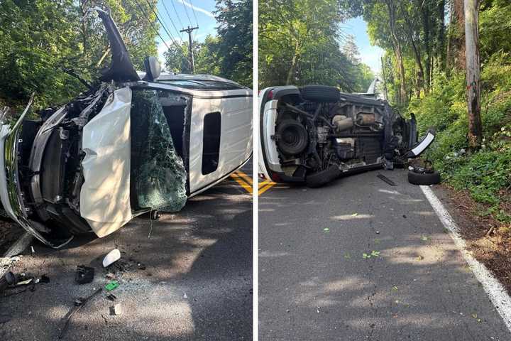 Van Flips On Route 9W In Piermont, Driver Escapes With Help From Passersby