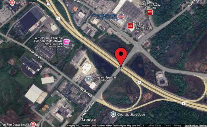 The crash happened at the Greenwich Avenue overpass on Route 17 eastbound near Exit 124 in Goshen. 