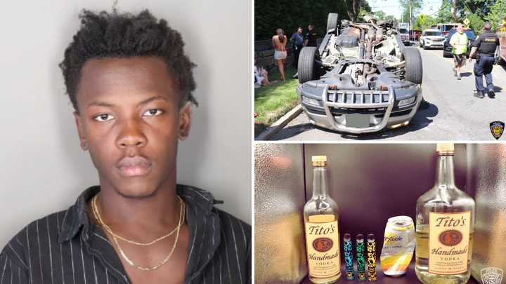 Jamal Abdul Razak of White Plains, 19, is accused of drunk driving after flipping an SUV at the intersection of Boston Post Road (Route 1) and Bradford Avenue in Rye with open alcohol inside, police said. 