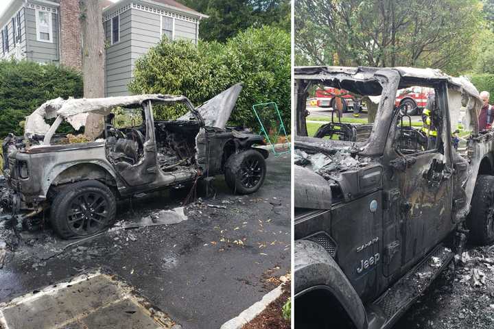 PHOTOS: Jeep Hybrid Destroyed In Blaze Outside Westchester Home