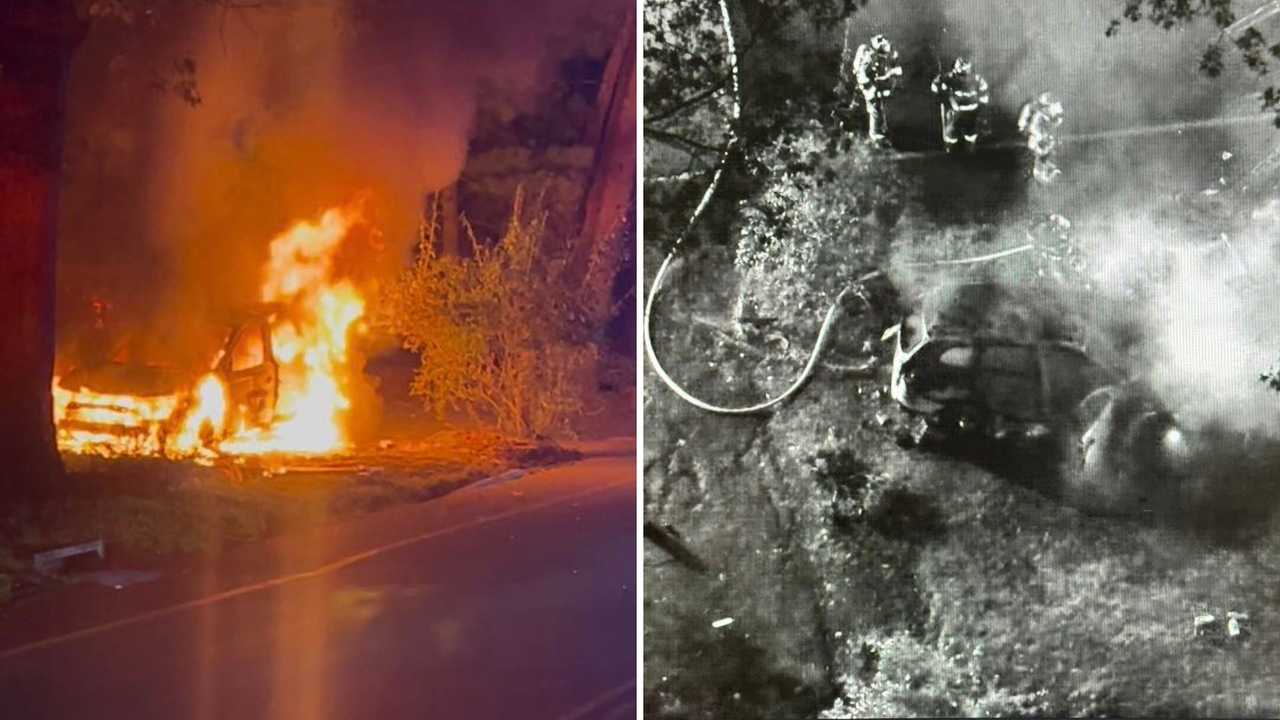 Ramapo Police released images of the blaze, including a drone shot (right). 