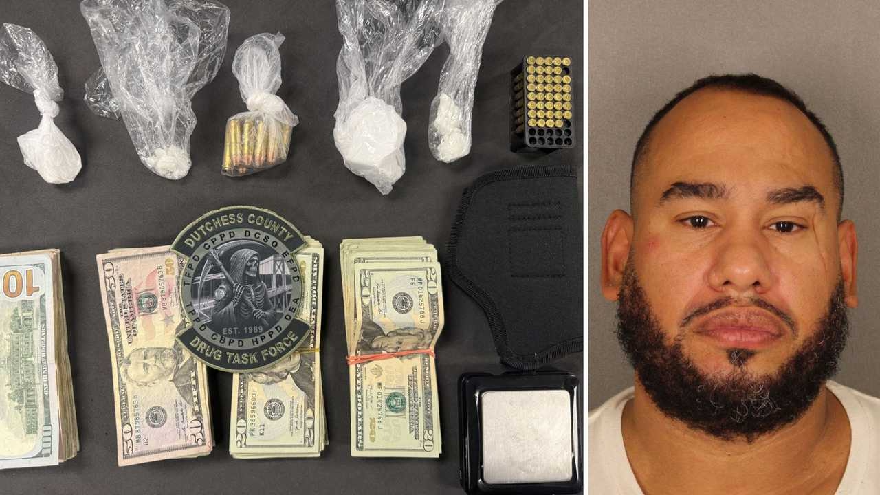 Authorities said they found the above narcotics, cash, ammunition, and gun holster at a residence belonging to Angel Lebron, 48. 