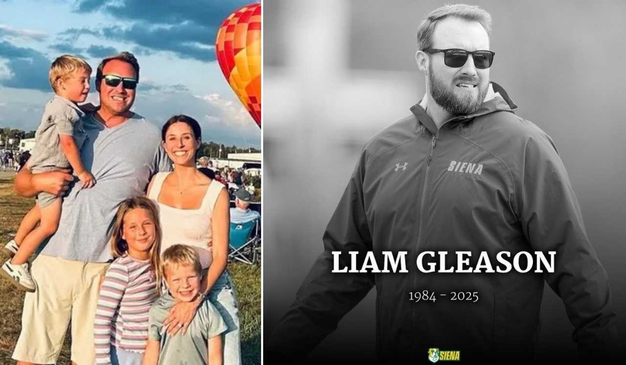 Liam Gleason (left with his wife and children). Liam Gleason (left with his wife and children).