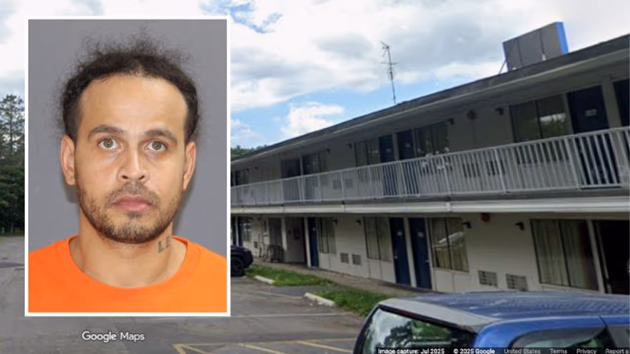 Rafael Gonzalez (inset) is accused of kidnapping and beating a woman at the&nbsp;Motel 6 on&nbsp;Curry Road in Colonie.