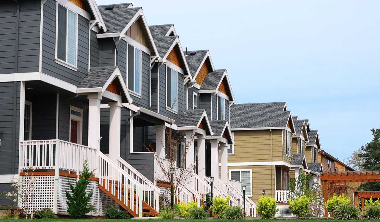 A stock photo of townhouses.