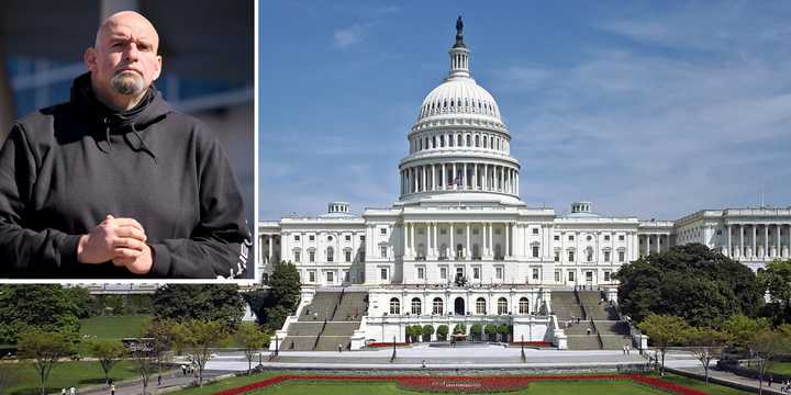 The United States Capitol in Washington, DC. Inset: Pennsylvania Sen. John Fetterman.