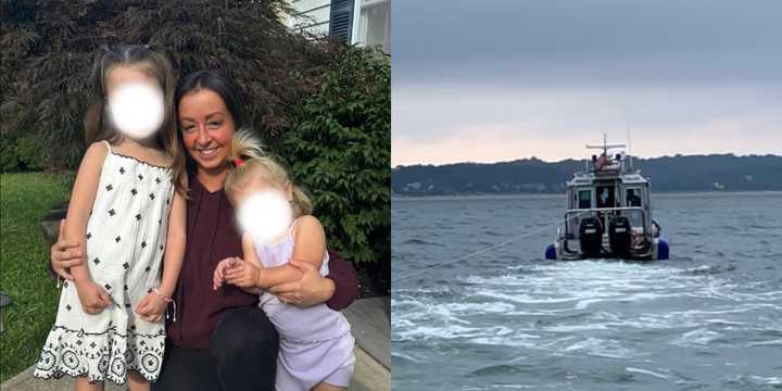 Left: Brooke Skrocki and her daughters. Right: A Suffolk County Police boat.
  
