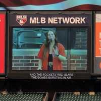 <p>Ali Berke at Oriole Park At Camden Yards in Baltimore (left) and&nbsp;Citizens Bank Park in Philadelphia.</p>