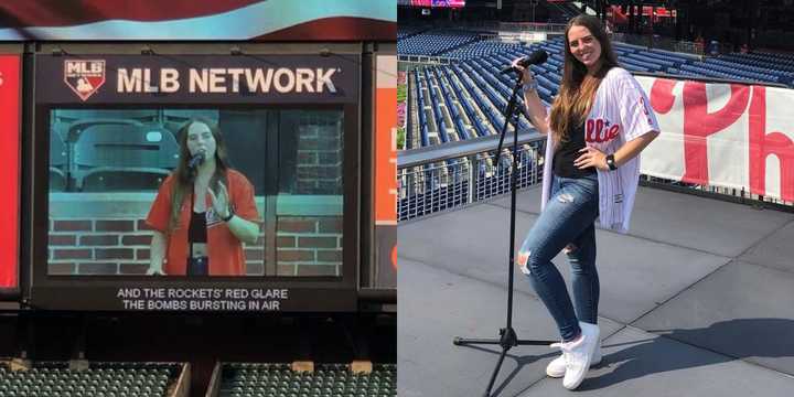 Ali Berke at Oriole Park At Camden Yards in Baltimore (left) and&nbsp;Citizens Bank Park in Philadelphia.