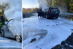 Car Engulfed In Flames On Parkway In Hudson Valley