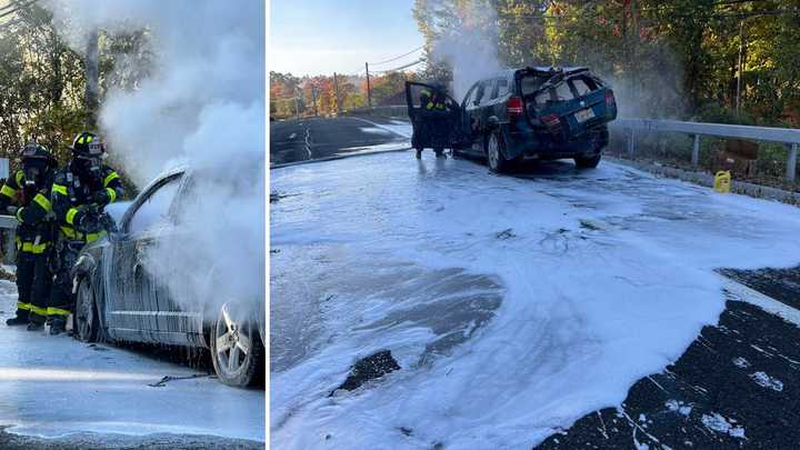 The blaze happened on the southbound Taconic State Parkway in Hawthorne.&nbsp;