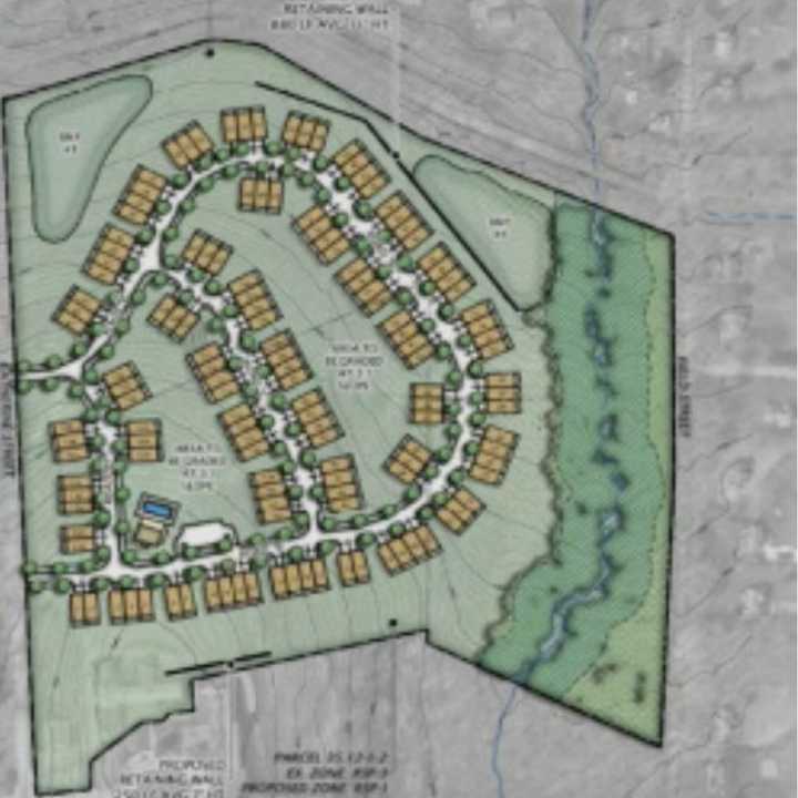 A drawing of Toll Brothers' proposed townhouse community in Yorktown at the Catharine Field Home property. 