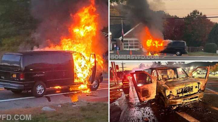 The blaze happened in front of the Somers Fire House on Route 202. 