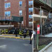 Car Crashes Into Scaffolding At Apartment Complex In Westchester (DEVELOPING)