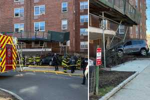 Car Crashes Into Scaffolding At Apartment Complex In New Rochelle (DEVELOPING)