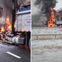 Dump Truck Catches On Fire, Impacts Traffic On I-84 In Southeast