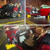 Tesla Left Mangled In Tree Collision In Putnam Valley: 3 Injured