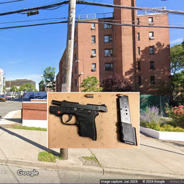 The area of&nbsp;361 Main St. in New Rochelle where a .380 shell casing was located, and the loaded firearm which was found nearby.