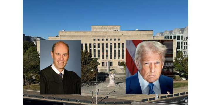 Judge James Boasberg, left, of the US District Court in the District of Columbia (shown in the background; President Trump.