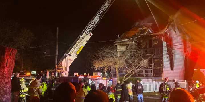 The scene of the fire on Charles Avenue in Port Washington on Wednesday evening, Dec. 4.&nbsp;
  
