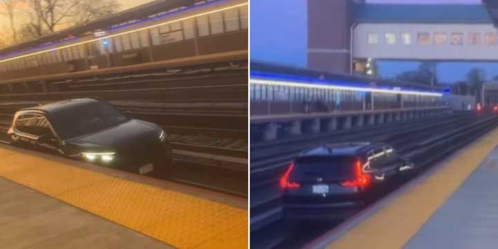 Bystander video of an alleged drunk driver on the LIRR tracks near the Elmont station on Sunday, Dec. 8.