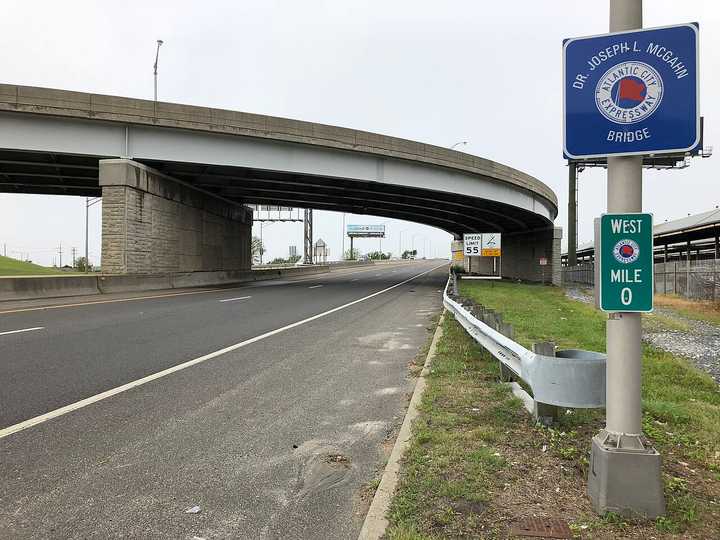 The entrance to the Dr. Joseph McGahn Bridge on the Atlantic City Expressway in Atlantic City, NJ.