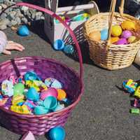<p>Easter baskets and eggs with candy.</p>