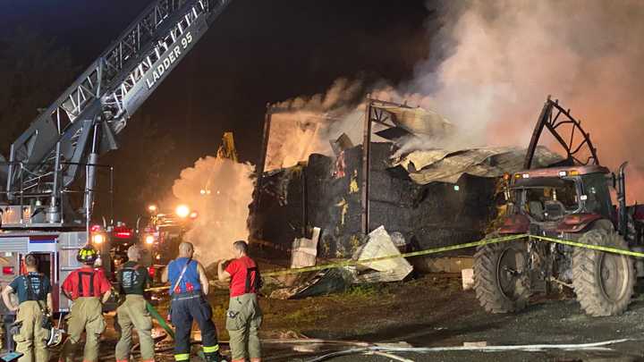 Scene from the barn fire in Bally on July 15.