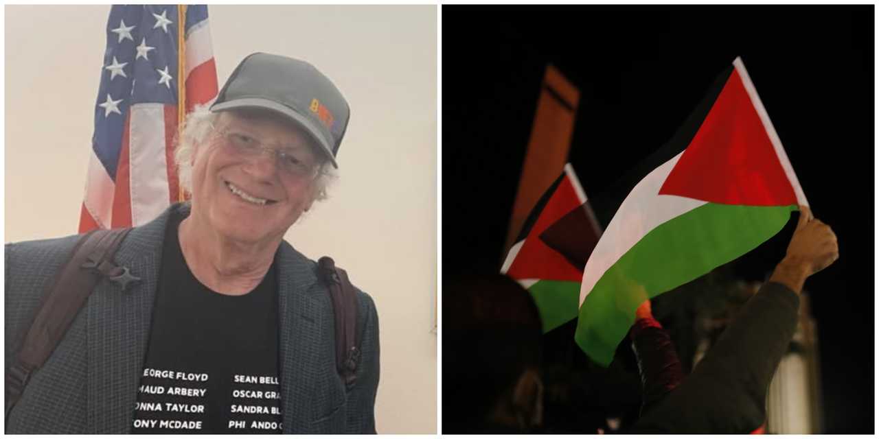 Ben & Jerry's co-founder Ben Cohen and a person holding a Palestinian flag. Ben & Jerry's co-founder Ben Cohen and a person holding a Palestinian flag.