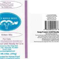 <p>Labels for Blue Ridge Beef kitten mix that was recalled in January 2025.</p>