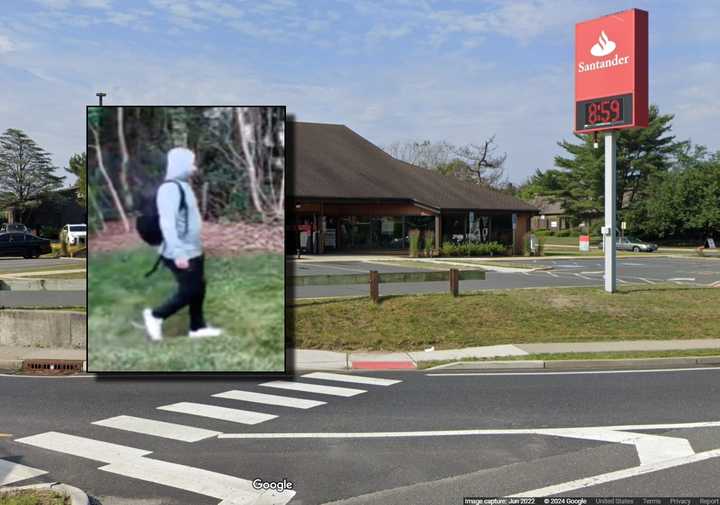 Police were looking for a suspect wanted in a robbery at Santander Bank in Brick Township, NJ, on July 24, 2024.