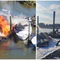 <p>A fire at&nbsp;Brown's Point Marina in Keyport, NJ, on September 9, 2024.</p>