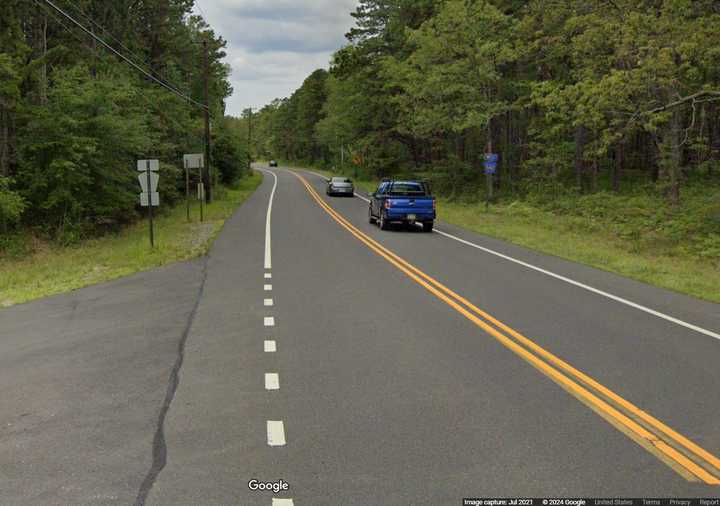 Burlington County Route 542 at milepost 15 in Washington Township, NJ.