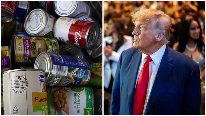 A pile of canned goods and President Donald Trump.