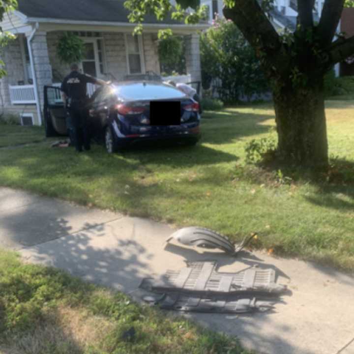 The scene of the car in someone's yard in Lititz. 