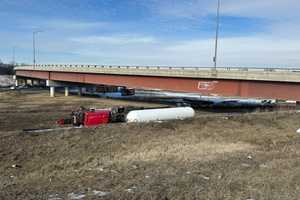 Tanker Truck Overturns On I-295 Curve In Camden County