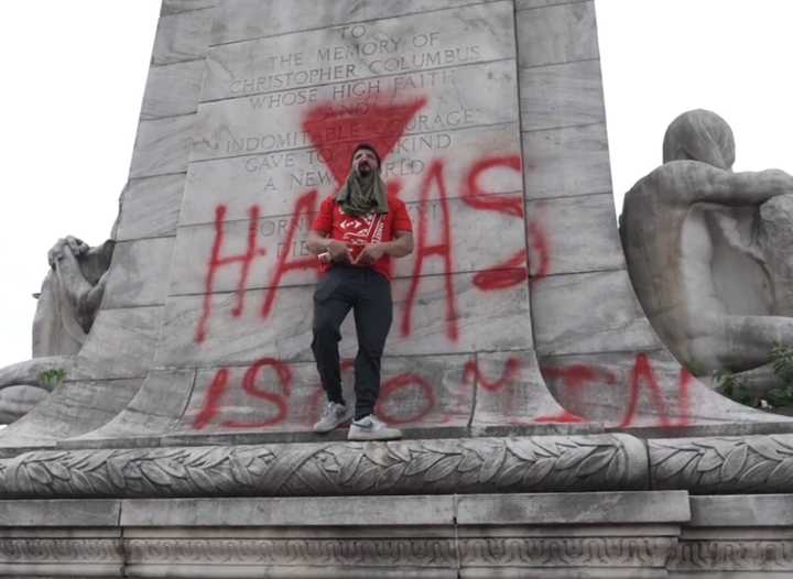 The statue was defaced in July.