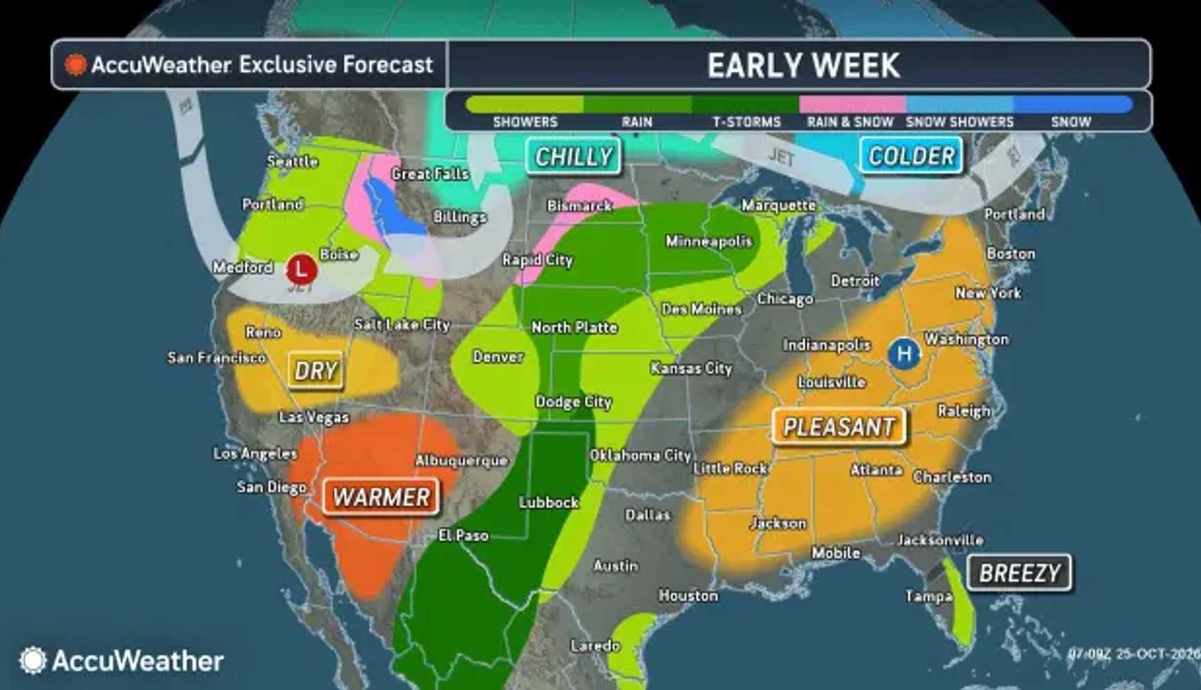 
Pleasant weather covers much of the East early in the week.
