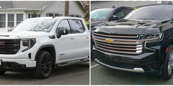 A 2024 GMC Sierra and a 2024 Chevrolet Tahoe.