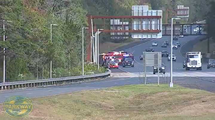 Emergency crews at the scene of a crash on the Garden State Parkway South in Wall Township, NJ, on October 2, 2024.