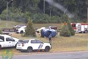 Vehicle Crashes, Overturns Into Garden State Parkway Median In Middletown (DEVELOPING)