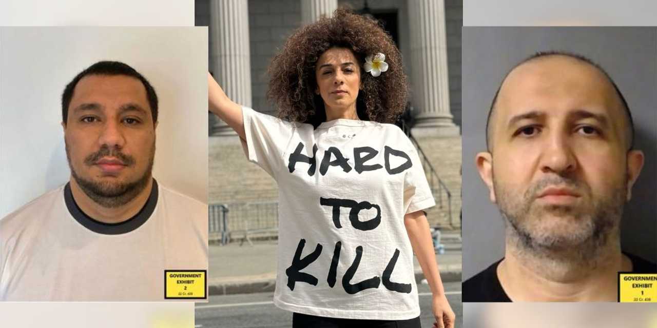 Rafat Amirov (left) and Polad Omarov (right) were convicted of attempting to assassinate Iranian dissident Masih Alinejad (center) at her Brooklyn home.