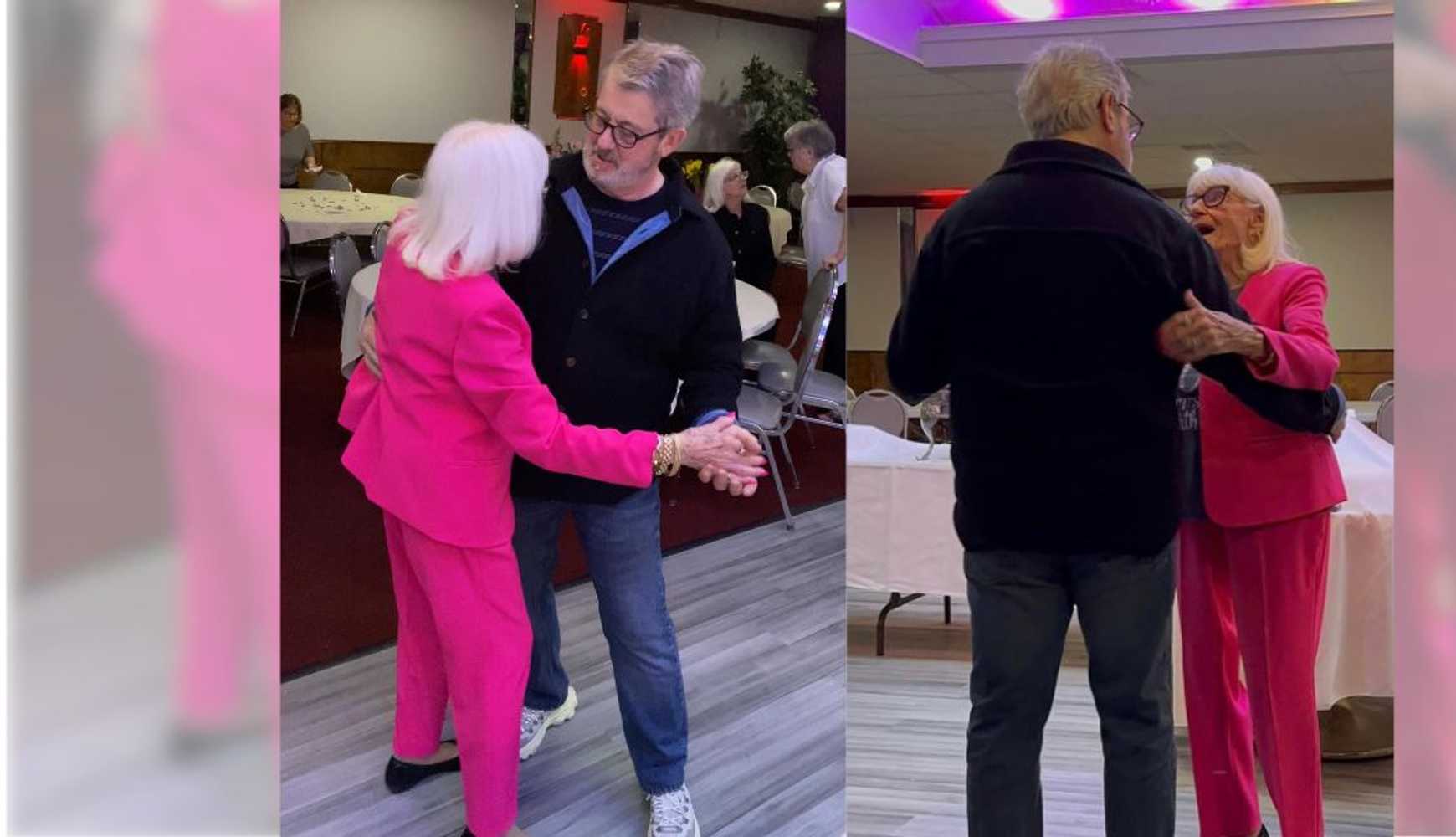 
Toni Cilberti dances with her nephew, David Cilberti, at her 100th birthday party in April 2025.
