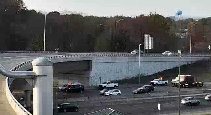 A crash scene investigation near the interchange for Interstate 76 and Interstate 295 in Bellmawr, NJ, on November 4, 2024.