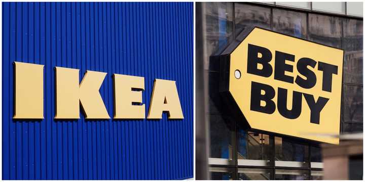 Signs for IKEA and Best Buy.