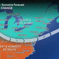 <p>There will be a dramatic change in conditions on Thursday, July 31, as the passage of the frontal system ushers in more comfortable air.&nbsp;
  
</p>