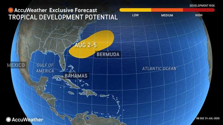&nbsp;A zone between the southeastern US coast and Bermuda is being monitored for tropical development potential between Saturday, Aug. 2, and Tuesday, Aug. 5.&nbsp;