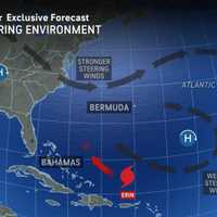 <p>A look at areas that will see the strongest steering winds from Eric from Sunday, Aug. 17 into Tuesday, Aug. 19.</p>